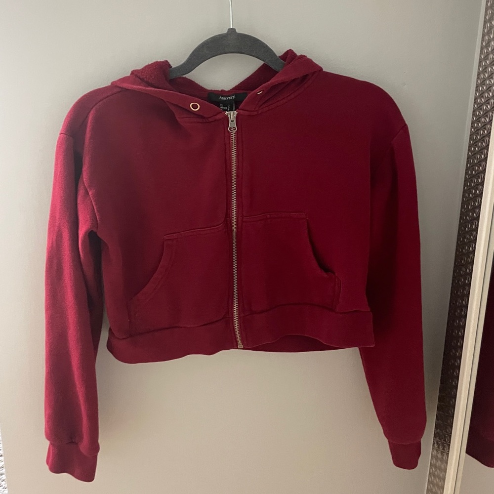 Forever 21 Cropped Zip Up Sweatshirt